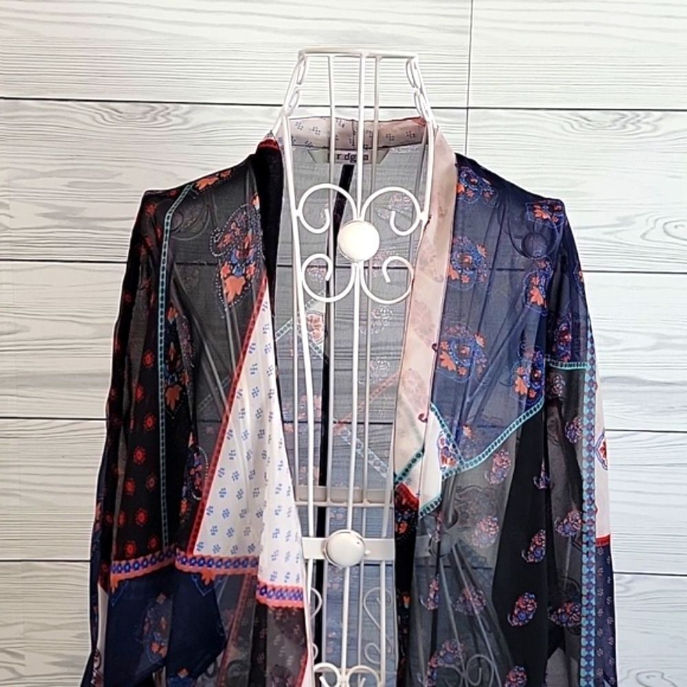 Paradigma sheer kimono cover up multicolored Women's Size L - Picture 2 of 11